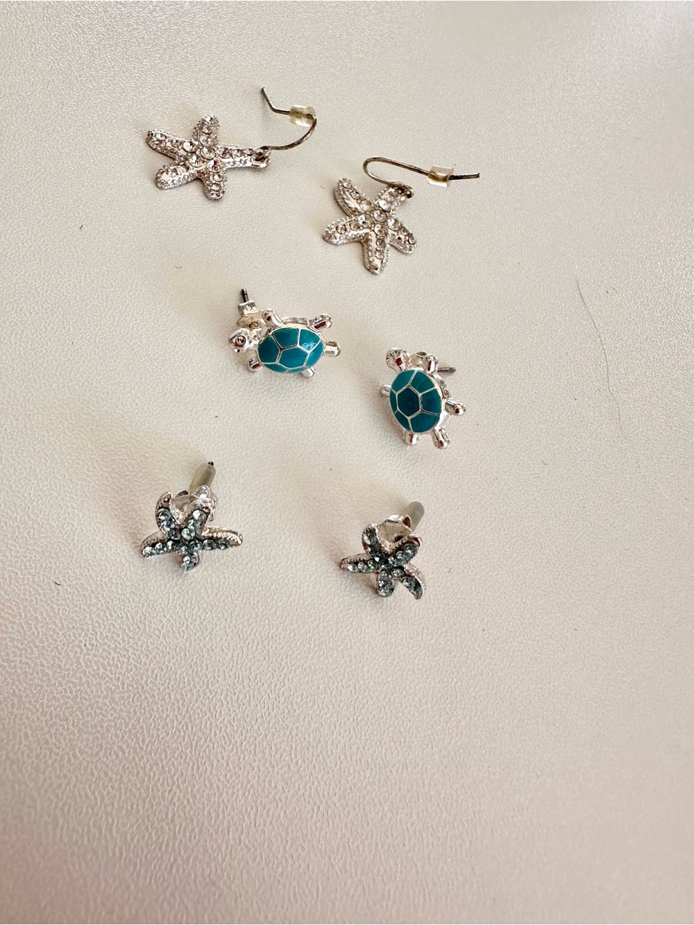 Silver Sea Turtle and Starfish Earring Set - Turquoise Accents